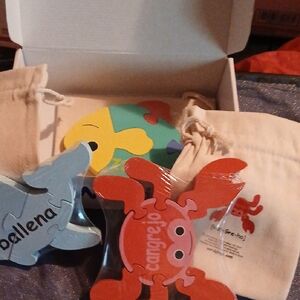 Wordy Educational Puzzle Game Box Of 3 Wooden Puzzles With Storage Bags NWT